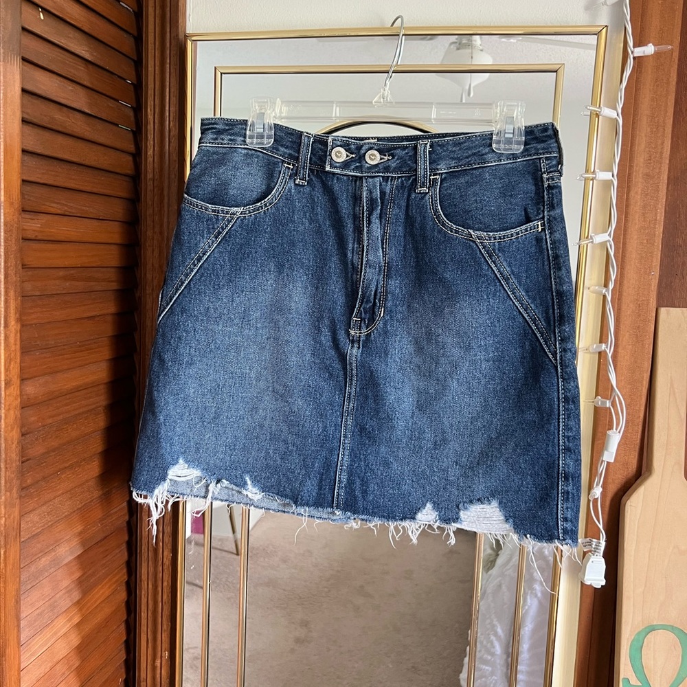 Hollister Dark Blue Frayed Mini Skirt